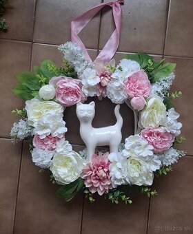 Handmade veniec na dvere s mačkou