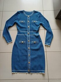 Modre šaty s gombikmi, elastické, m, - 1