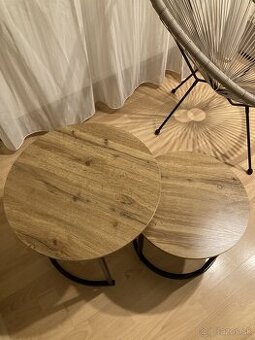 PRÍRUČNÝ STOLÍK DUO, prírodná farba, čierna, 53-43/45-35 cm