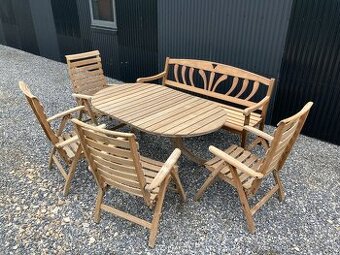 TEAK - Mesch - Roztah.stol , 4 poloh.stolicky + lavica