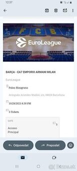 Predam listky na Basketbal BARÇA - EA7 EMPORIO ARMANI MILAN