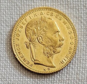 PREDANÝ Zlatý uhorský 8 zlatník FJI 1880 kb, super stav