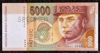 5000 Sk 1995 séria H , bankový vzor , mimoriadne vzácna UNC