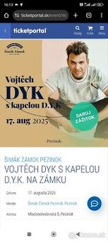 Vojtěch Dyk s kapelou D.Y.K. na zámku 2x lístok (na státie)
