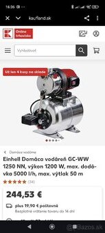 Vodné čerpadlo Einhell polovičná cena