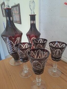 2 karafy + 4 poháre Egermann/Čechy Krištáľ