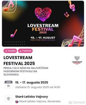 LOVESTREAM lístok na sobotu