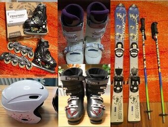 Lyžiarky, lyže, korčule a helma výbava