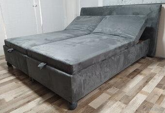 polohovatelna siva manzelska postel 180x200x50 cm