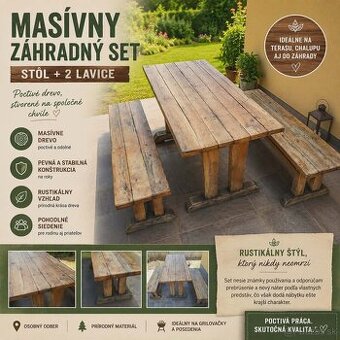 Lavice a stol z masivneho dreva