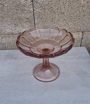 Ružová sklenená misa art deco