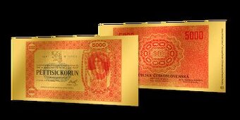 Československá bankovka replika 5000 Kč z rýdzeho zlata