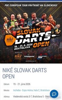 Slovak Darts Open - predám 2 lístky Sektor A