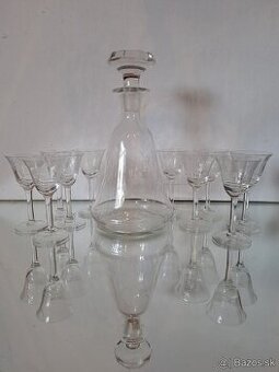 Secesní skleněná souprava - karafa a 10 ks skleniček