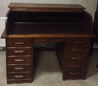 Nádherný historický dubový roletový písací stôl