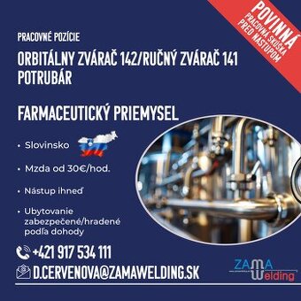 Zvárač 141/142, Potrubár – Projekty v EÚ, mzda od 30 €/hod