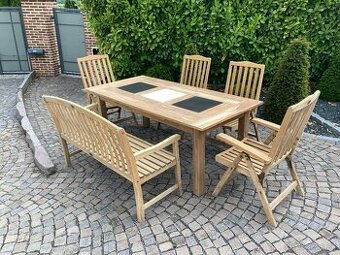 TEAK - Masivny stol - lavica - 4 poloh.stolicky