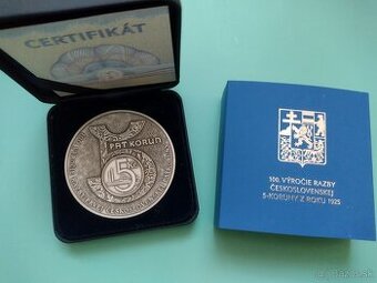 Strieborná medaila - 100.výročie razby 5-koruny
