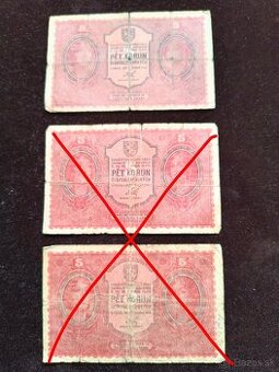 ČESKOSLOVENSKÉ BANKOVKY: PRVÁ REPUBLIKA-5-KORÚN-1919.