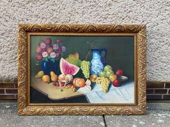 Starý obraz s rámom - olejomaľba na plátne