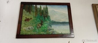 Obraz jelen,polovníctvo,trofej.