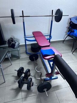 Posilňovacia lavica + činka + EZ + jednor. + 70 kg závažia