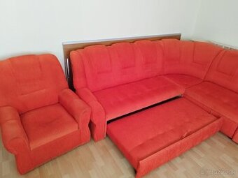 Rozkladací gauč s kreslom a 2 taburetkami - 1