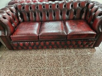 CHESTERFIELD ŠTÝL,BORDOVO-ČIEDAČKA KOŽENÁ NA KOLEČKÁCH