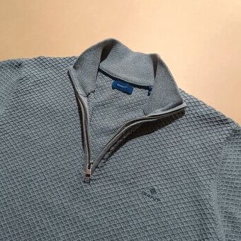 GANT D1 Cotton Texture Halfzip sivý sveter rolák XXL 2XL