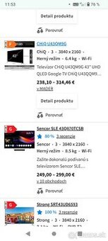 CHiQ U43 TV rozsirenie 4k, UHD QLED Google TV,nove zabalene,