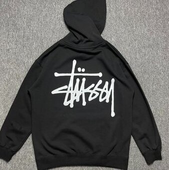 Mikina s kapucňou Stussy Basic - čierna/biela