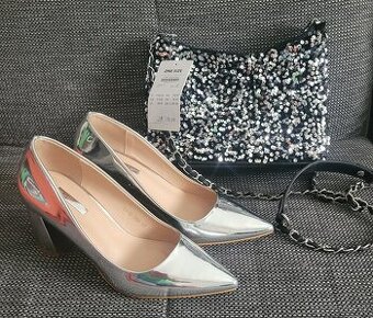 Strieborne lodicky + flitrovana kabelka