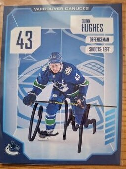 Hokejové karty kartičky Quinn Hughes auto 10x12,5cm