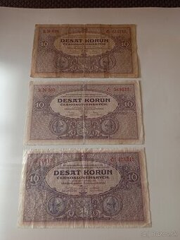 BANKOVKY 10 KČS 1927, RŮZNÉ SÉRIE, VŠE NEPERFOROVANÉ