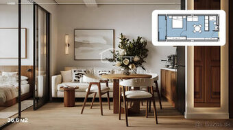 2 izbový apartmán s rozlohou  od 34,74 m² do 37,62 m²