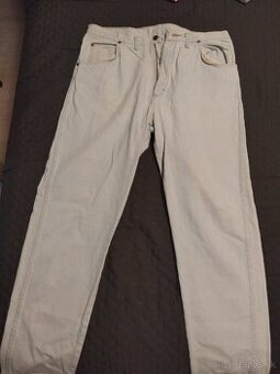 Svetlomodré pánske džínsy, nosené, pás 92cm