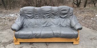 Kožená sedacia súprava (trojsedačka) s masivnym drevom