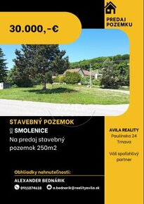 NA PREDAJ: stavebný pozemok 250m² v obci Smolenice.