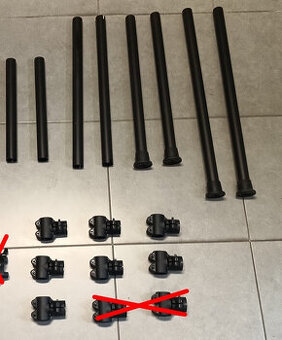 čierne trubky, rúrky, clampy, ramená na bicie