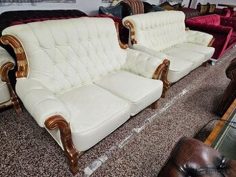 CHESTERFIELD SEDAČKA,KOŽENÁ-KOMBINOVANÁ S DREVOM