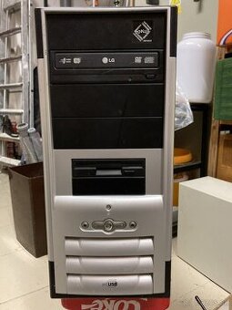 PC skrinka plechová so zdrojom, MB a DVD