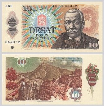 Bankovky ČSSR 10 Kčs 1986 vzácne vysoké J60 UNC