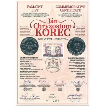Pamätný list 2024 Slovensko, Ján Chryzostom Korec a Jozef To