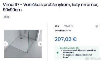 Akcia Sprchová vanička s protišmykom, liaty mramor 90x90A