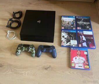Playstation 4 Pro 1TB + ovládače , kabeláž a hry