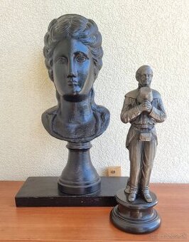 Starožitná busta a socha baníka - 40 a 30 cm