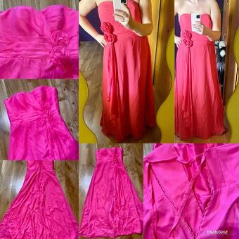 ruzove damske spolocenske dlhe saty s ruzickami