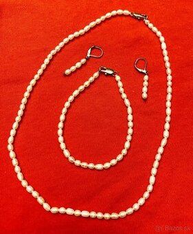 Náhrdelník, náramok, náušnice - pravé perly 4-5 mm