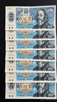 Bankovky 20 Kčs 1988 SK kolok Unc čísla po sebe