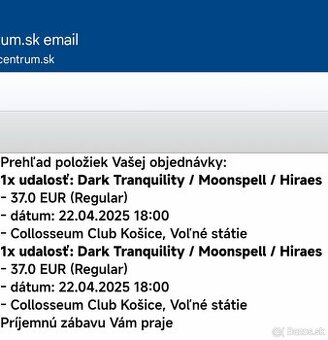 lístky na koncert  Dark Tranquility / Moonspell / Hiraes